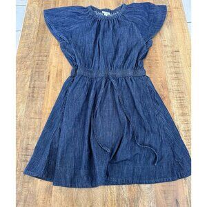 Free Assembly Fit Flare Dress Womens Small Blue Denim Flutter Sleeveless Stretch